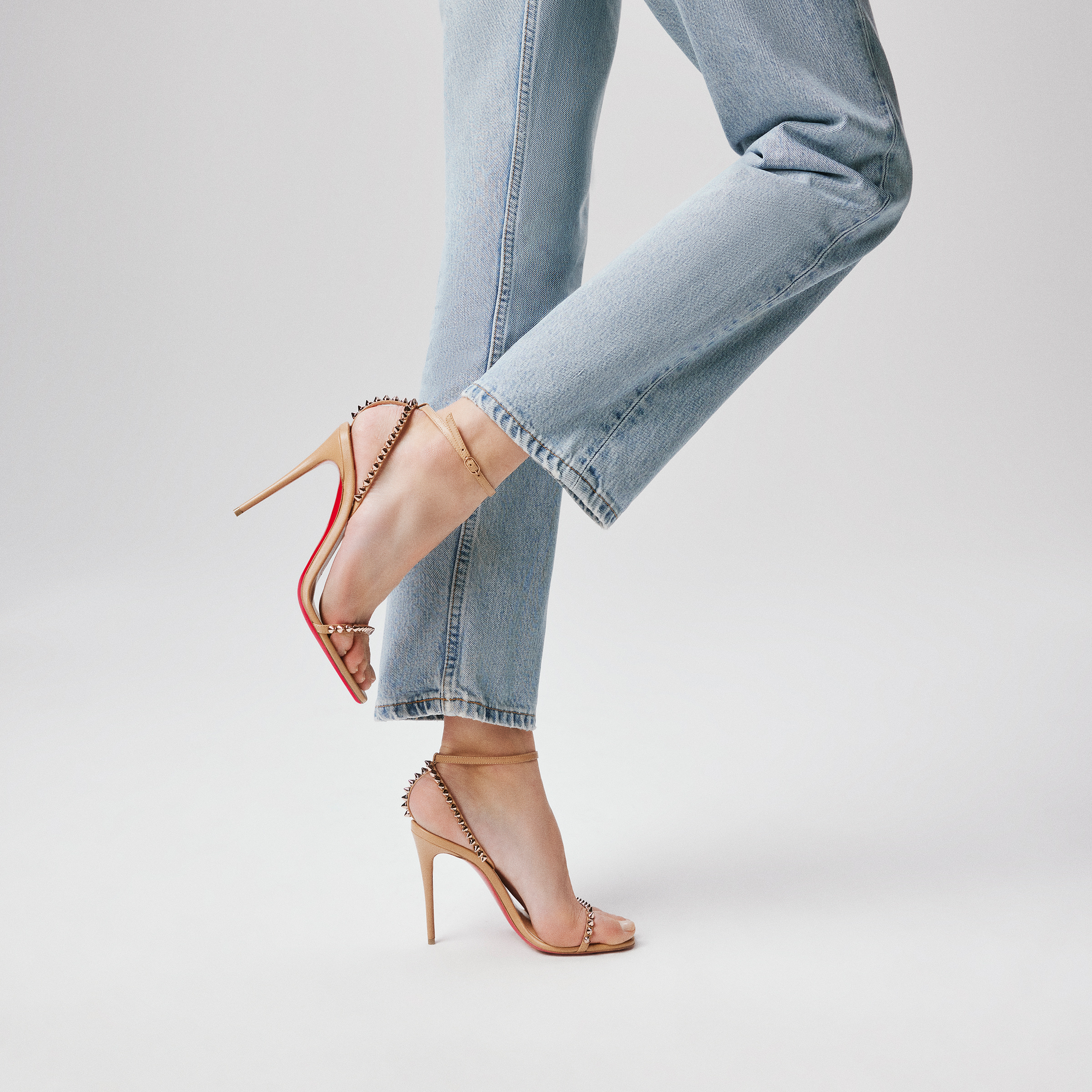 So Me 100 mm Strappy sandals Kid leather and spikes Blush Women Christian Louboutin United Kingdom