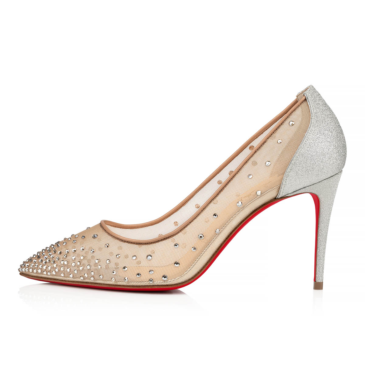 Follies Strass - 85 mm Pumps - Fishnet, glittered leather and