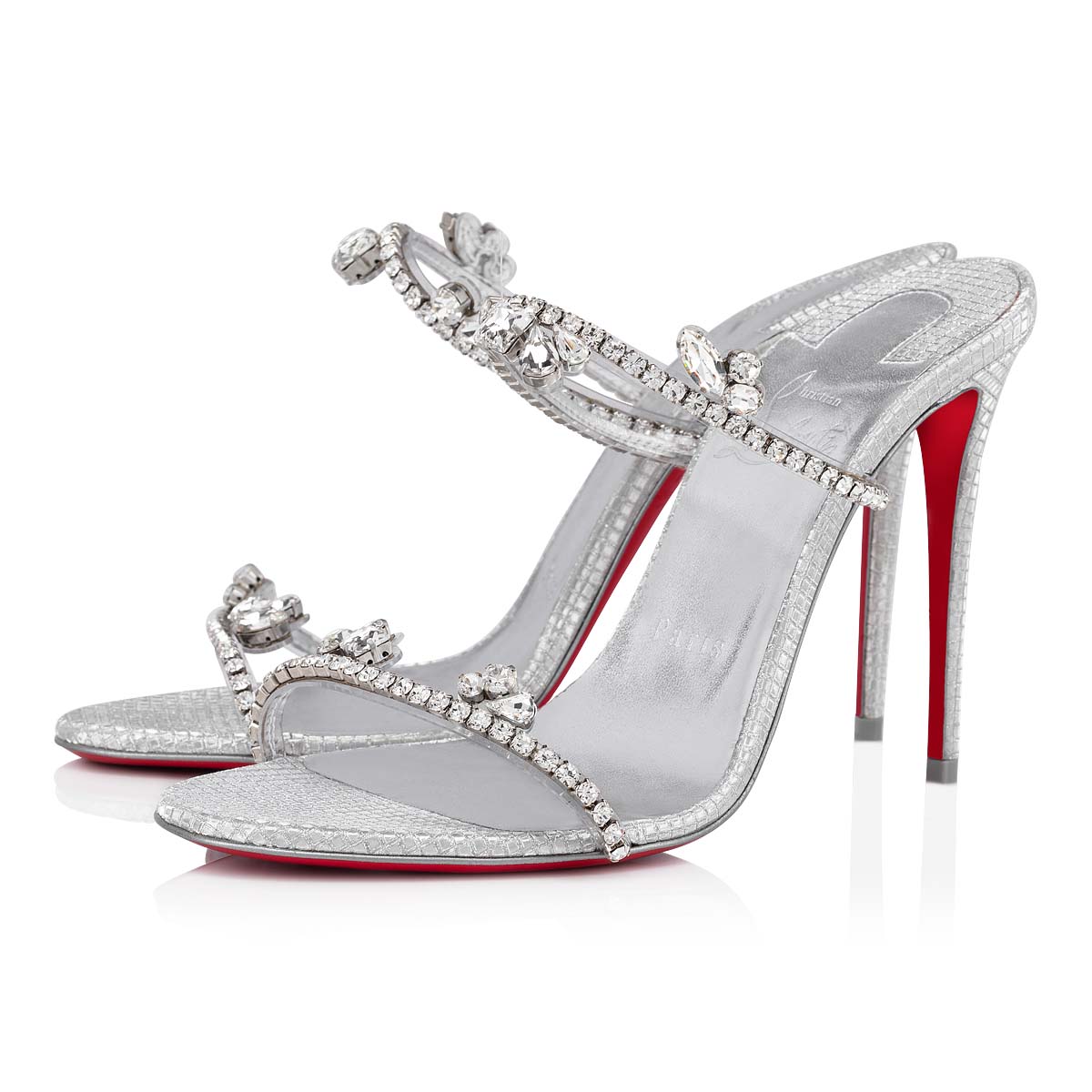Just Queen - 100 mm Mules - PVC and cotton - Silver - Christian Louboutin