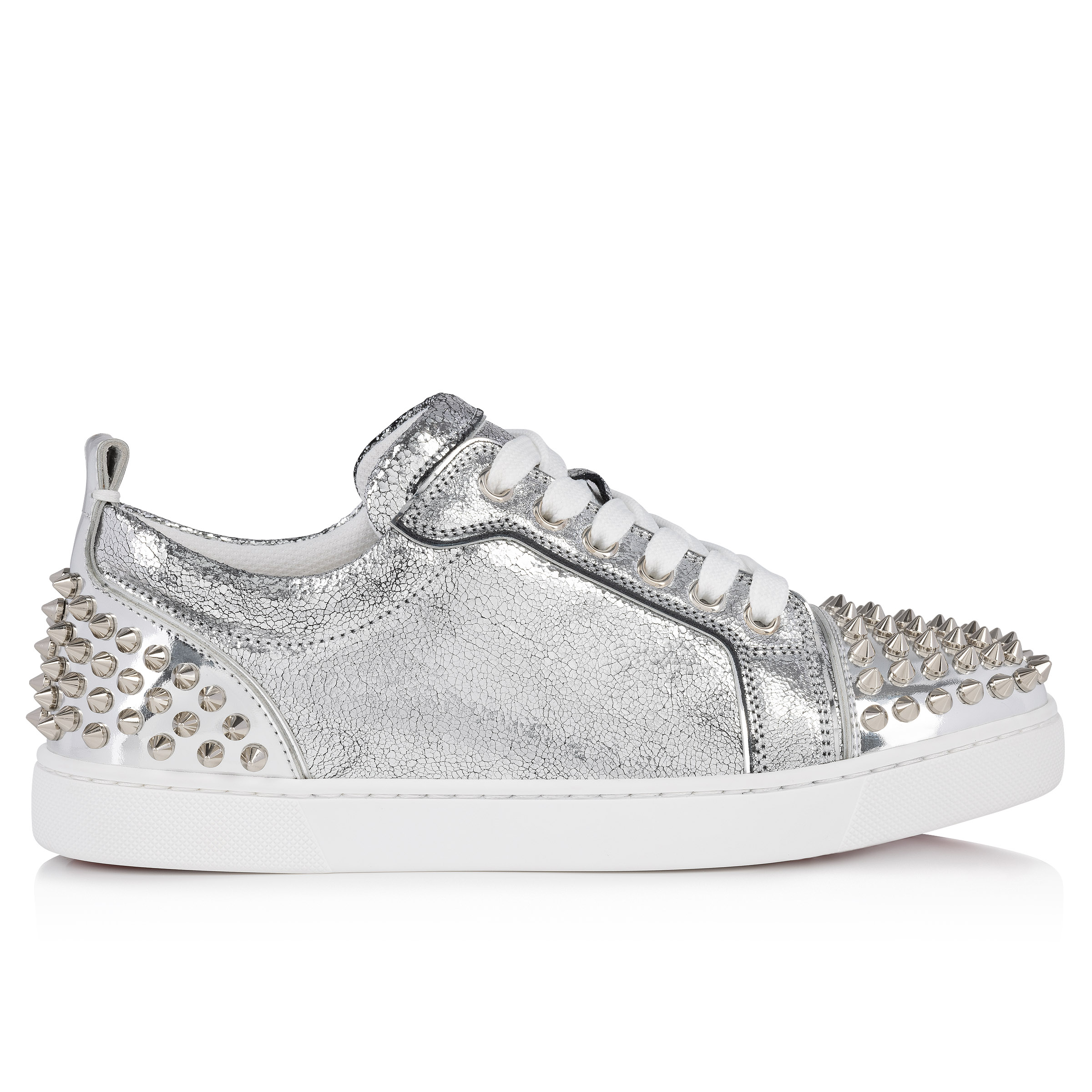 Louise Junior Spikes - Sneakers - Manoir laminated calf leather - Silver -  Women - Christian Louboutin Spain