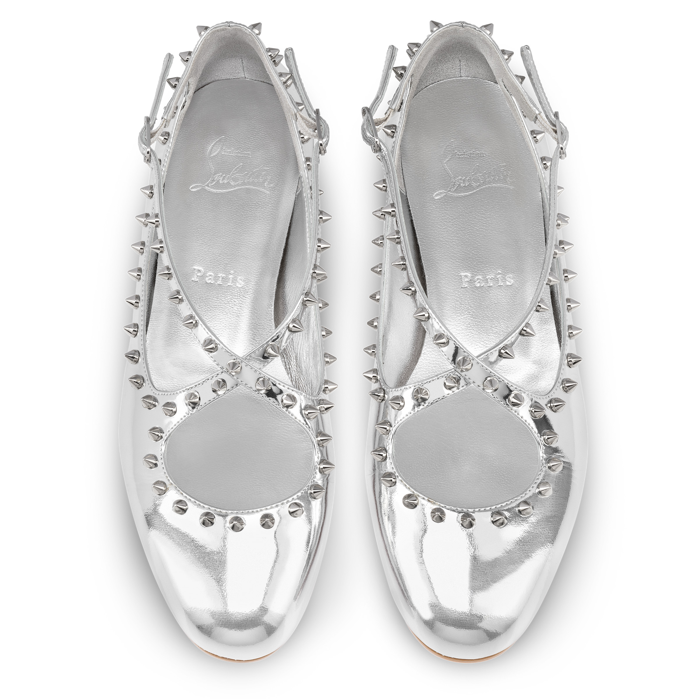 *Christian Louboutin* PiloutaJane メタリックレザーバレリーナ Pilouta Jane Spikes leather ballet flats in silver