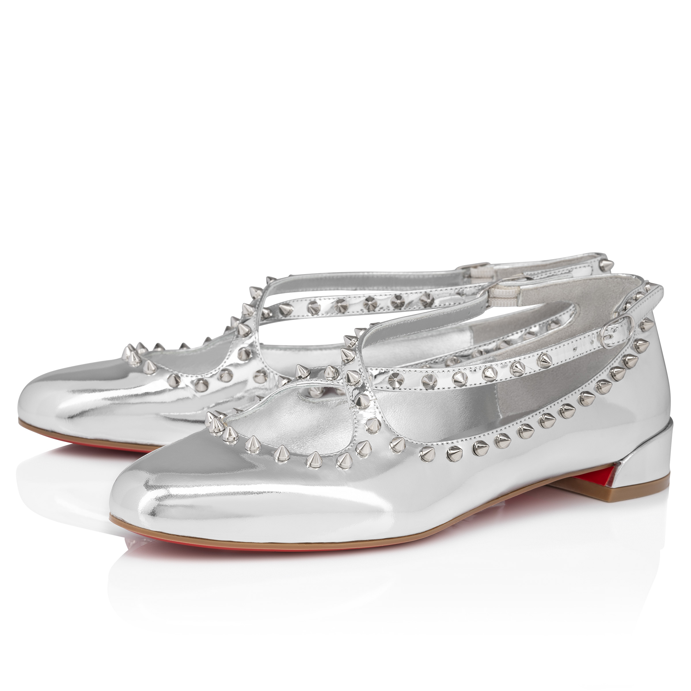 Pilouta Jane Spikes Ballerinas Laminated calf leather Silver Women Christian Louboutin Greece