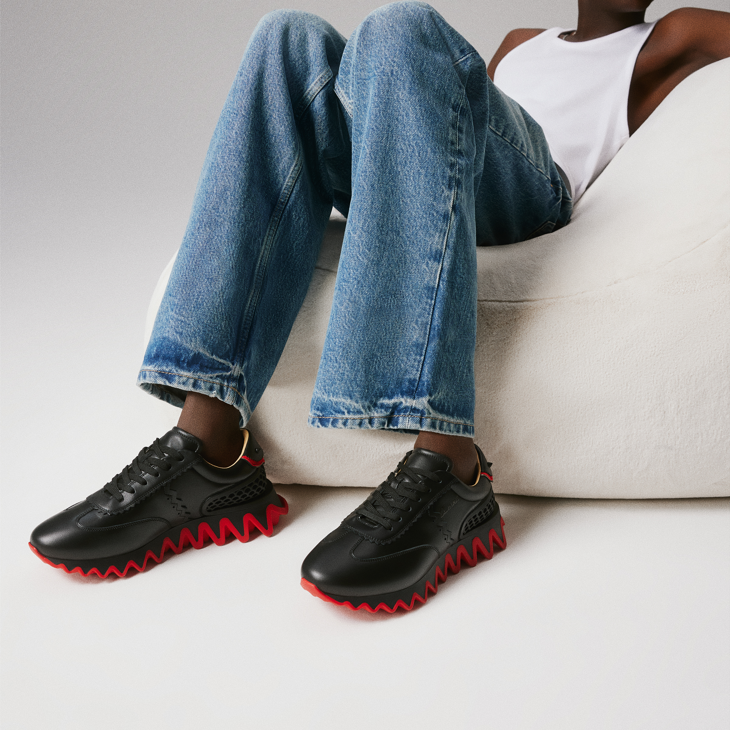 Loubishark - Sneakers - Calf leather and neoprene - Black - Men