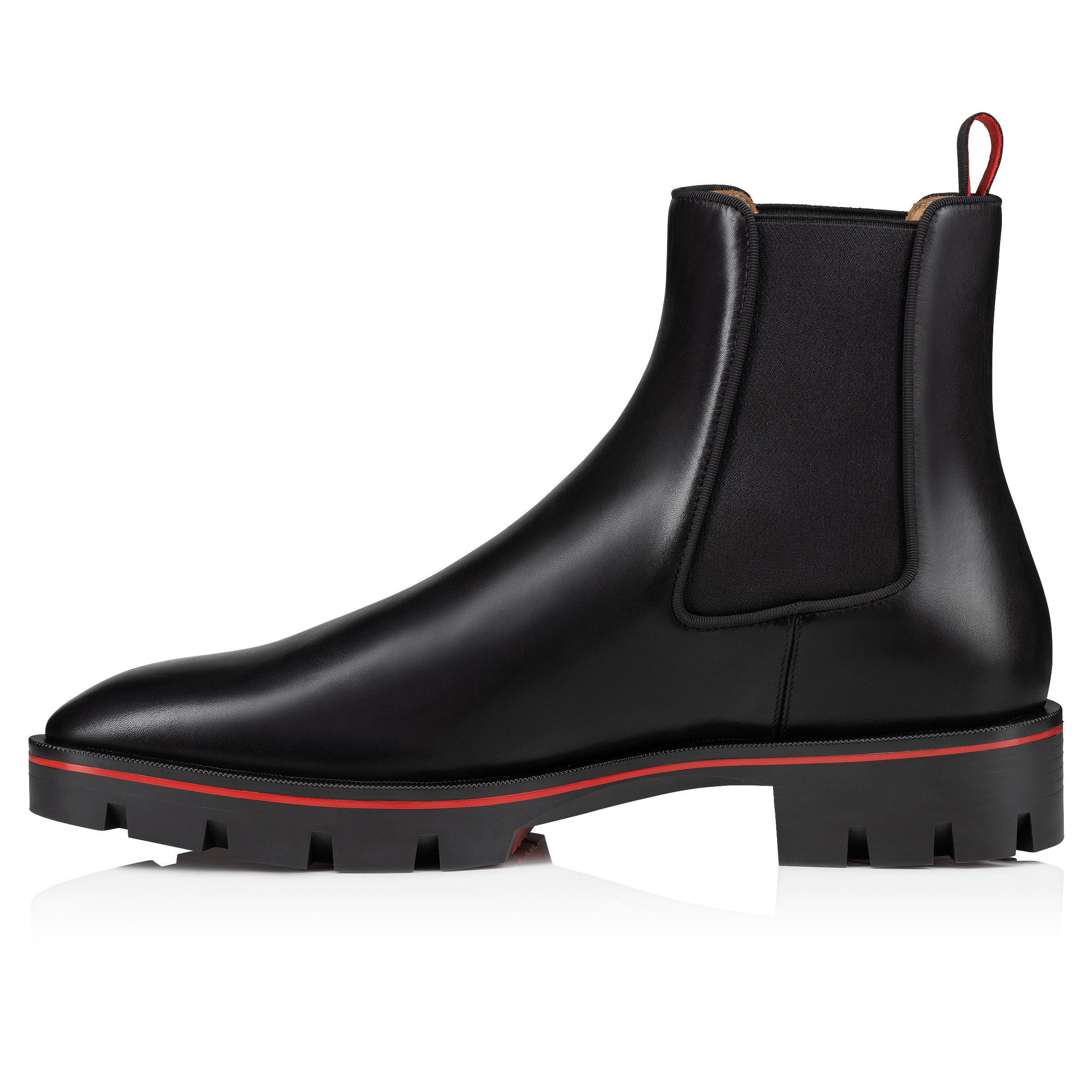 Christian Louboutin Black Leather Chelsea Boots with Red Sole Trim 40 1/2 CHRISTIAN LOUBOUTIN Alpinosol Leather Chelsea Boots for Men  main image 2