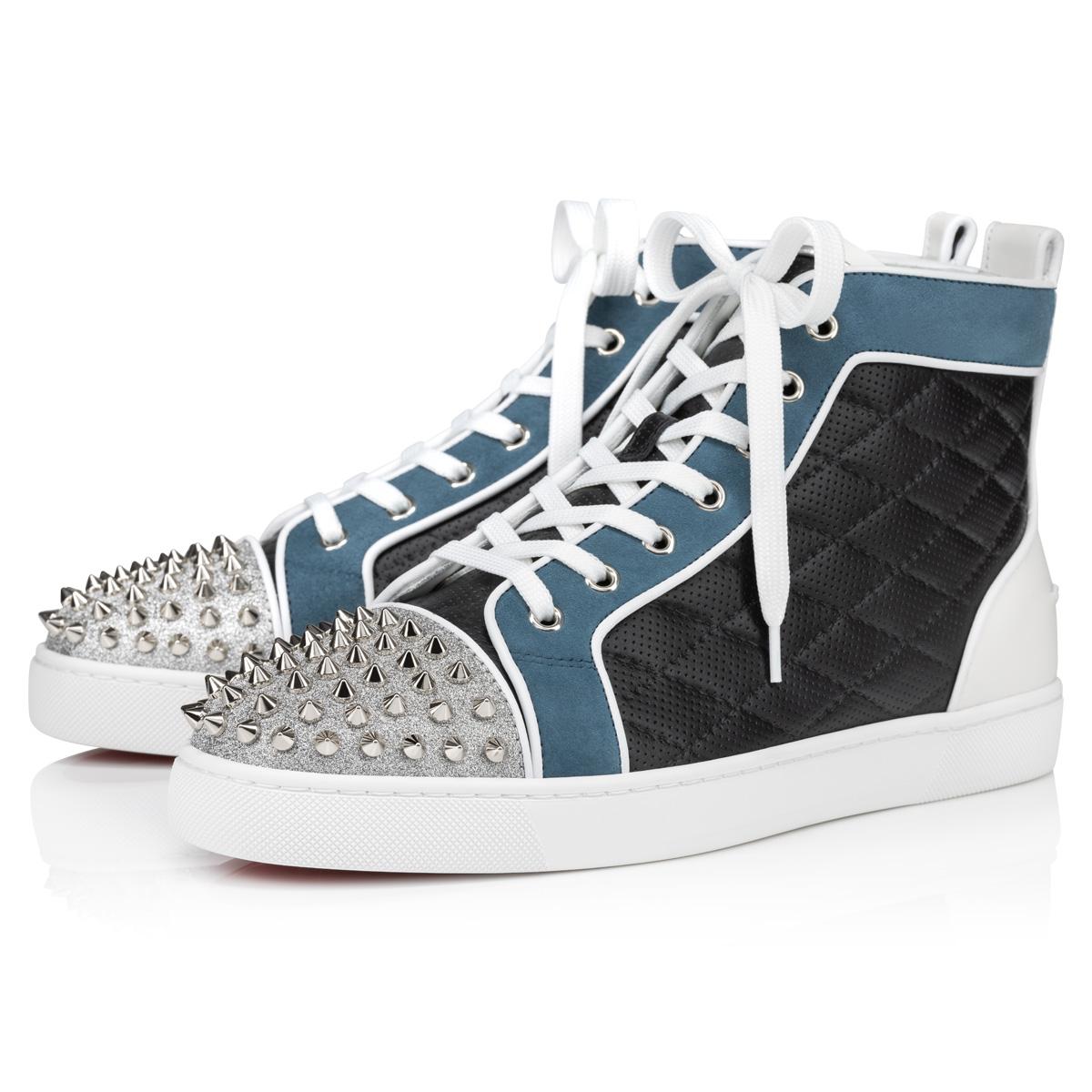 Christian Louboutin Silver Leather Louis Spikes High-Top Sneakers Size 44  Christian Louboutin
