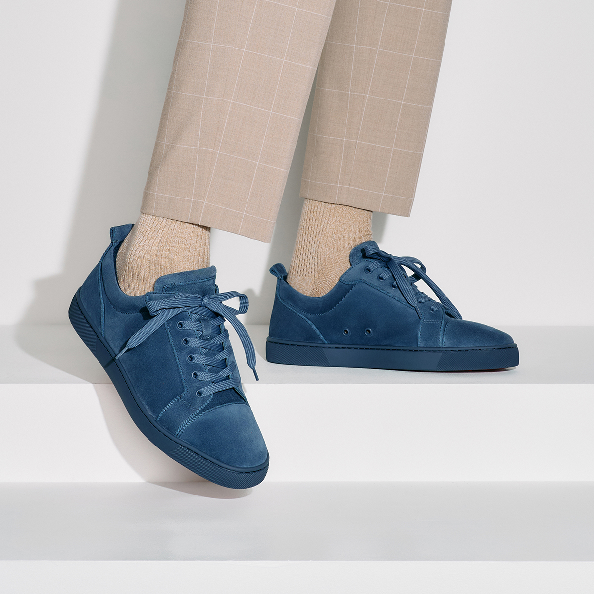Louis Junior Sneakers Veau velours Denim Homme Christian Louboutin France
