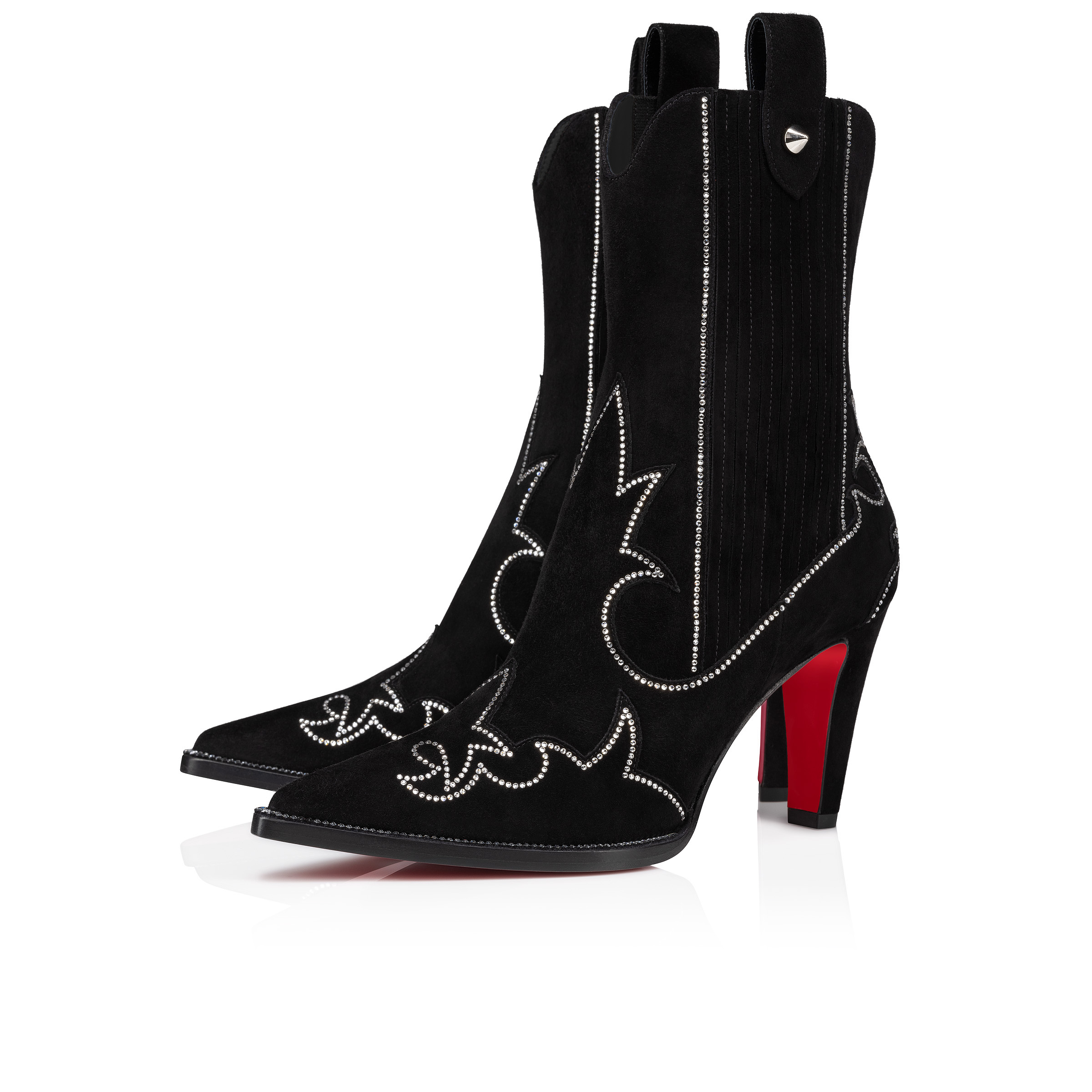 Santigag Strass Bottines 85 mm Veau velours et strass Noir Femme Christian Louboutin France