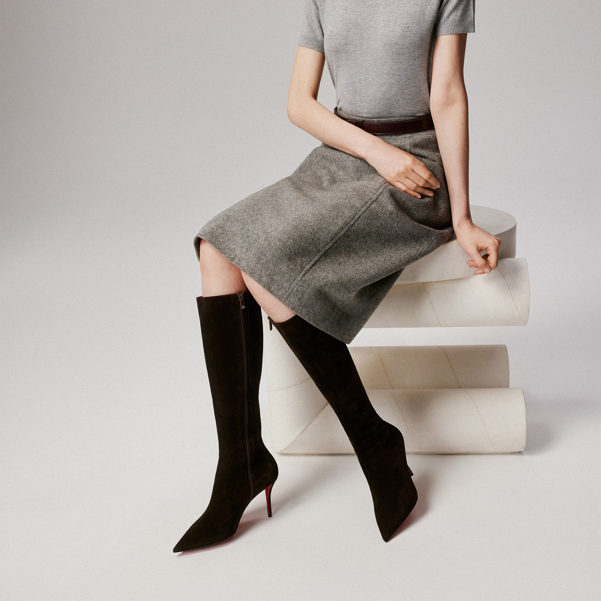 Miss Z Botta - 80 mm Boots - Veau velours leather - Café - Women