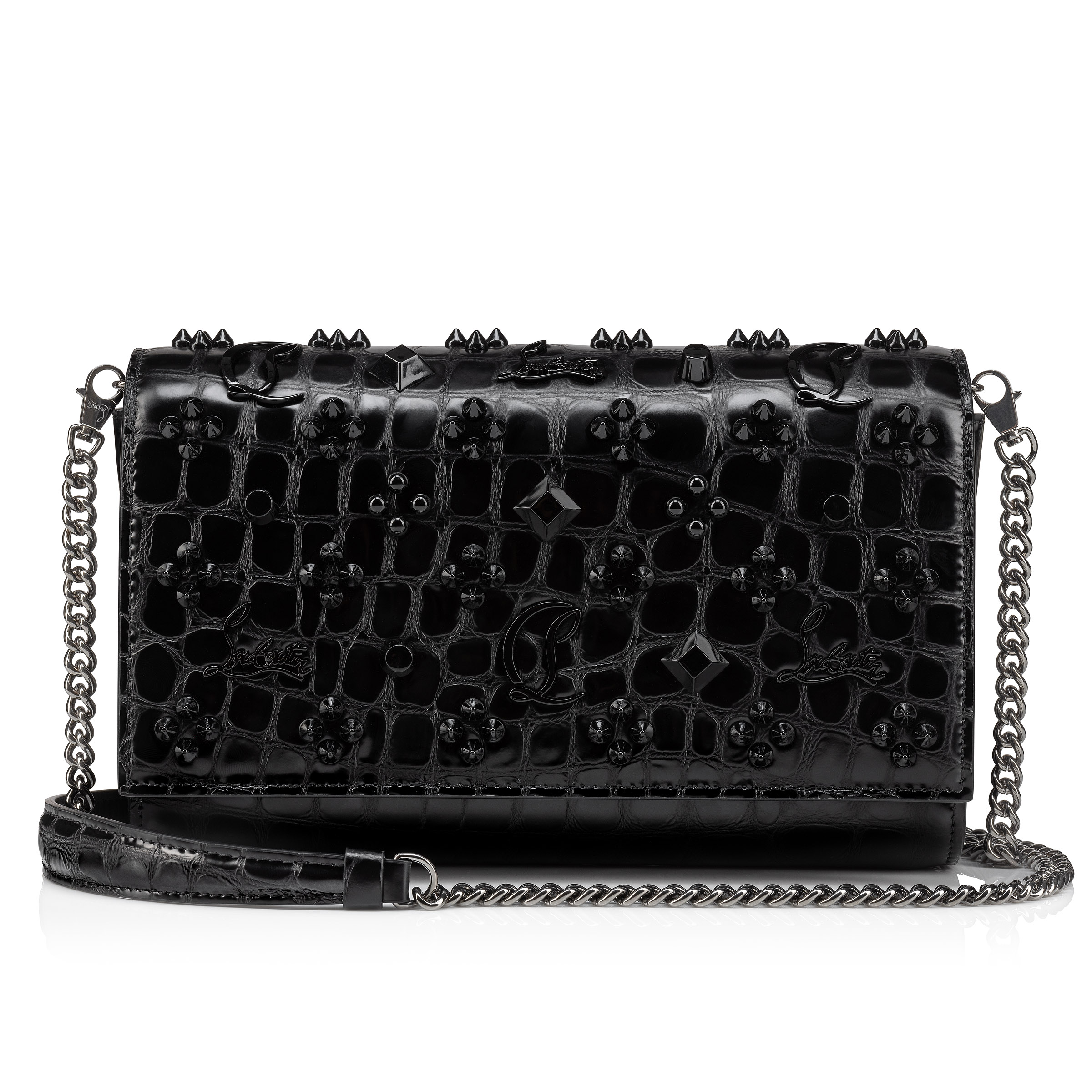 Paloma Pochette Cuir de veau embosse alligator et spikes Loubinthesky Noir Christian Louboutin Belgique