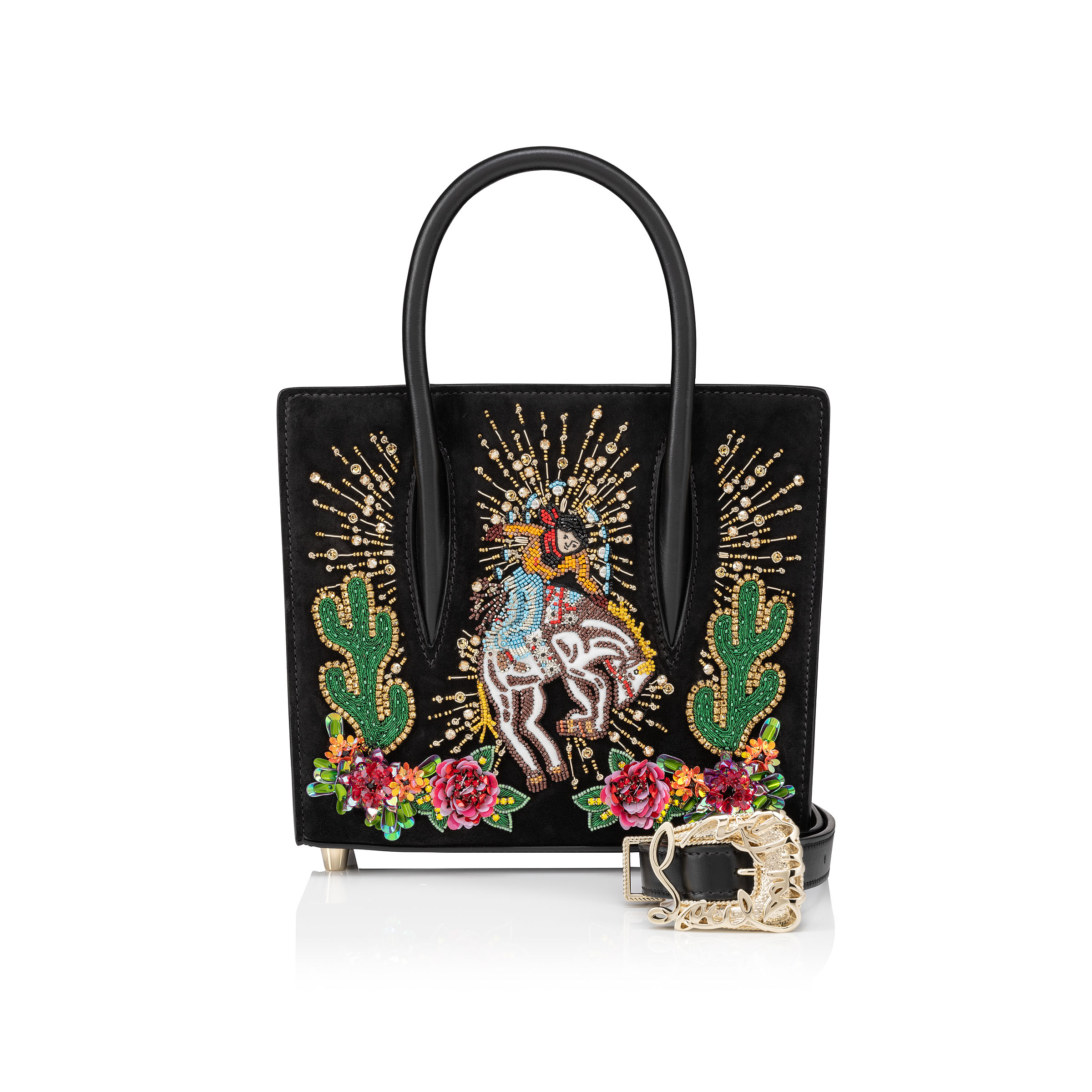 Paloma mini Top handle bag Calf leather and Lucky embroidery Black Christian Louboutin Italy