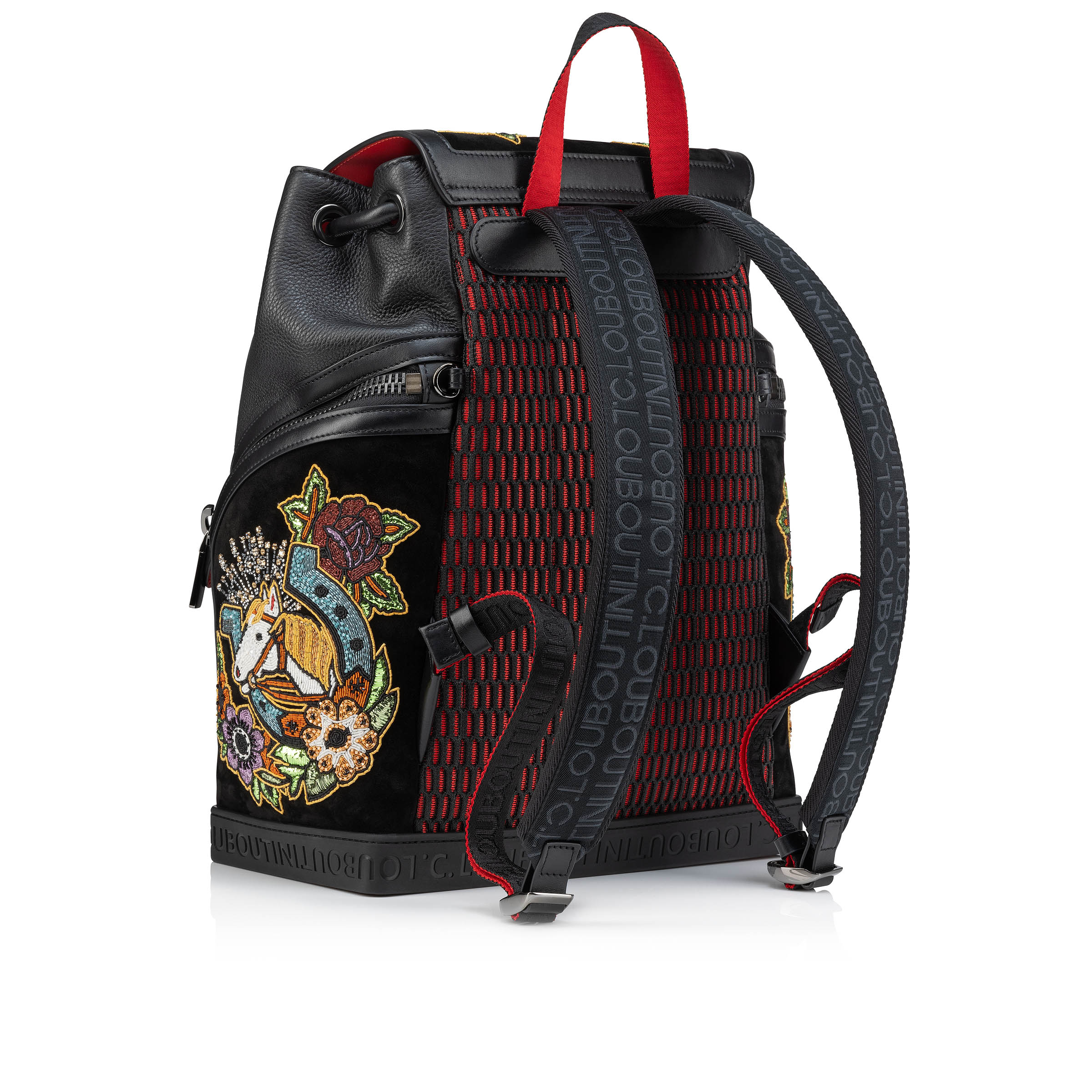 Explorafunk small Backpack Calf leather Giddy embroidered Black Christian Louboutin Italy