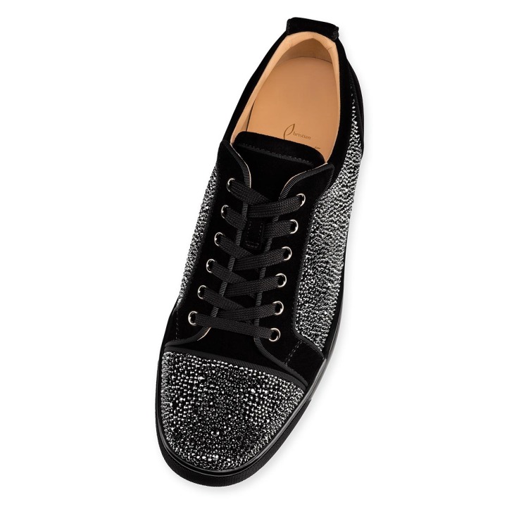 Louis Junior Strass Sneakers Veau velours et strass Noir Homme Christian Louboutin France