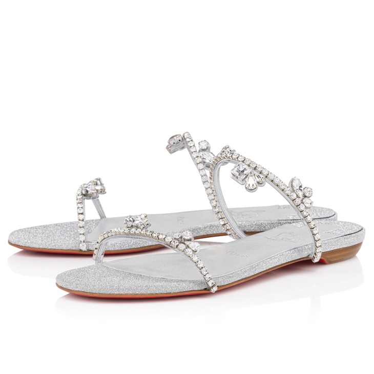Just Queenie - Sandals - Glittered calf leather and PVC - Silver ...