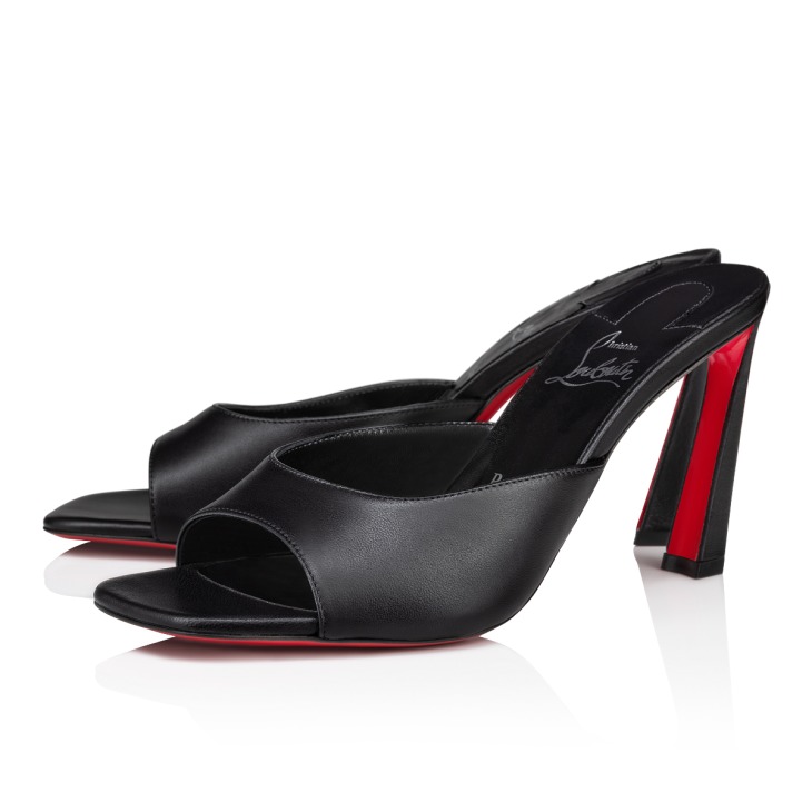 Black leather mules heel online