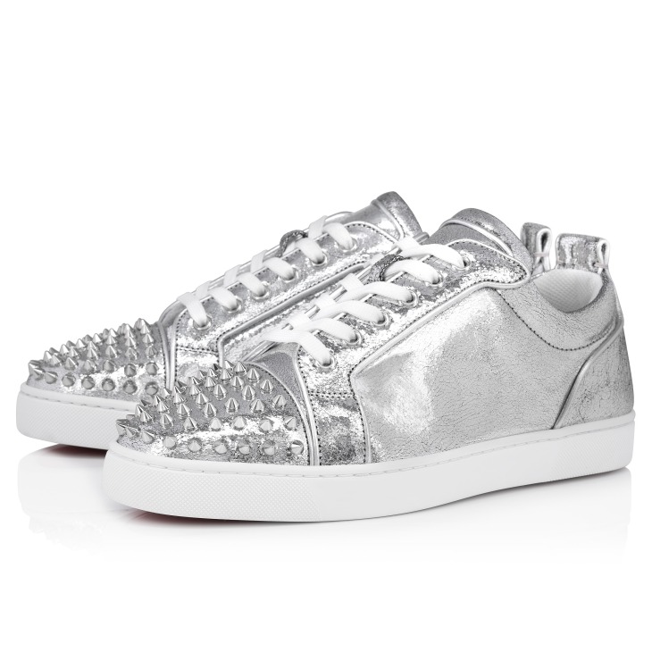 Louis Junior Spikes Sneakers Manoir laminated calf leather and spikes Silver Men Christian Louboutin Italy