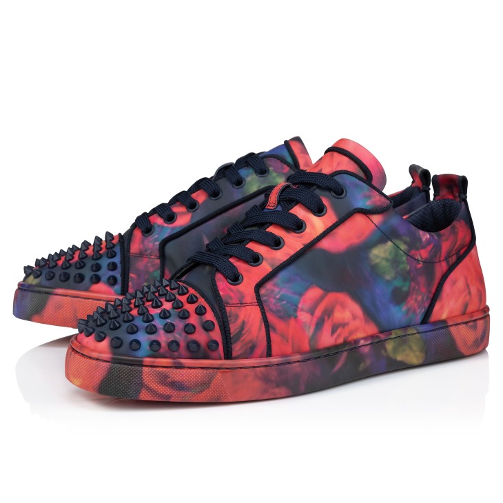 Louis Junior Spikes Sneakers Roses printed calf leather and spikes Multicolor Men Christian Louboutin Netherlands