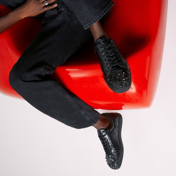 Louis Junior P Strass Eternity Sneakers Metallic suede and spikes Black Men Christian Louboutin United Kingdom