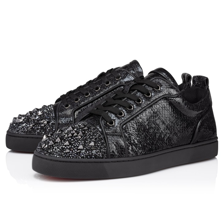 Louis Junior P Strass Eternity Sneakers Metallic suede and spikes Black Men Christian Louboutin Italy