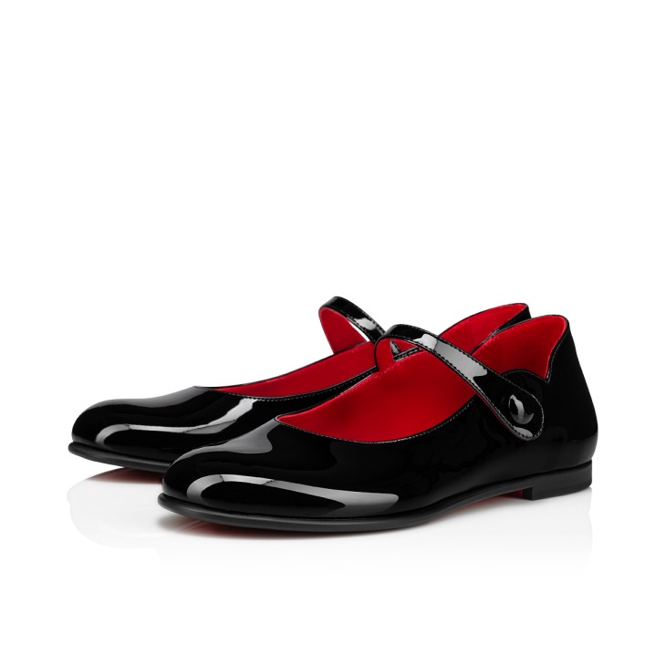Melodie Chick Ballerines Cuir de veau verni Noir Enfants Christian Louboutin France