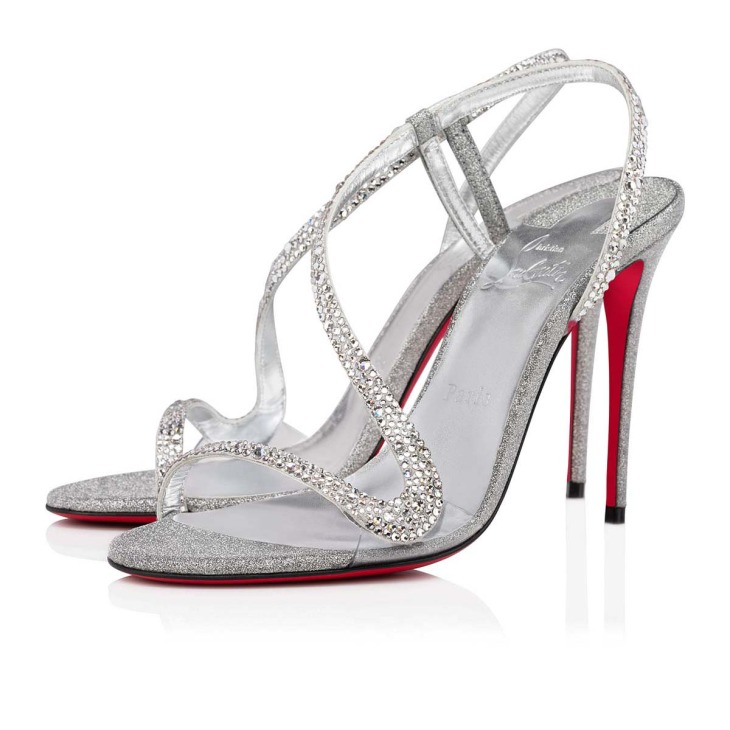 Rosalie Strass Sandales 100 mm Suede cuir de veau paillete et strass Argent Femme Christian Louboutin Suisse
