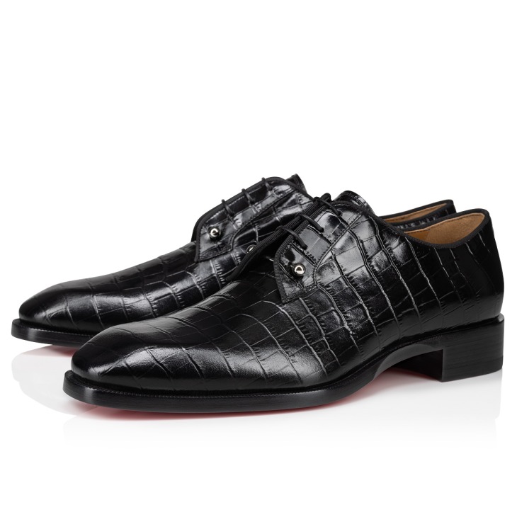 Chambeliss Derbies Cuir de veau embosse facon alligator Noir Homme Christian Louboutin France