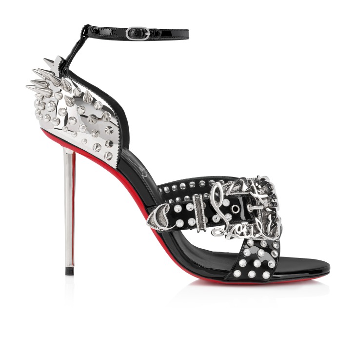 Wosandal Pic Sandales 100 mm Cuir de veau verni et spikes Noir Femme Christian Louboutin Suisse