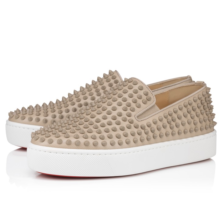Spikeboat Slip on Sneakers Calf leather and spikes Saharienne Men Christian Louboutin Italy