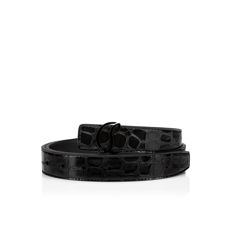 CL Logo Ceinture Cuir de veau embosse alligator Noir Christian Louboutin France